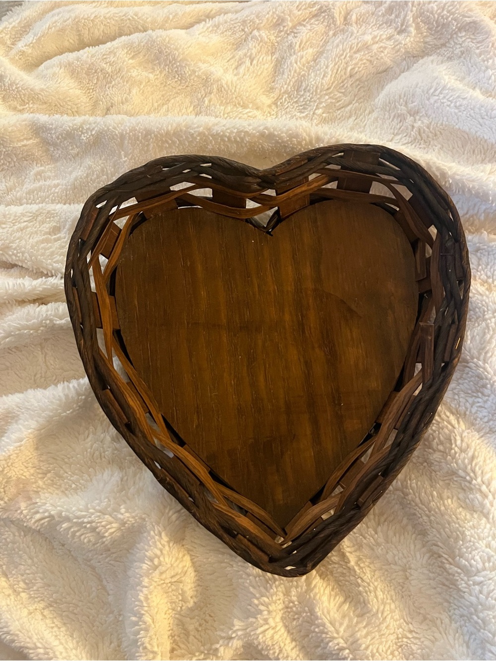 Heart-Shaped Woven Wood Serving Tray - Brown